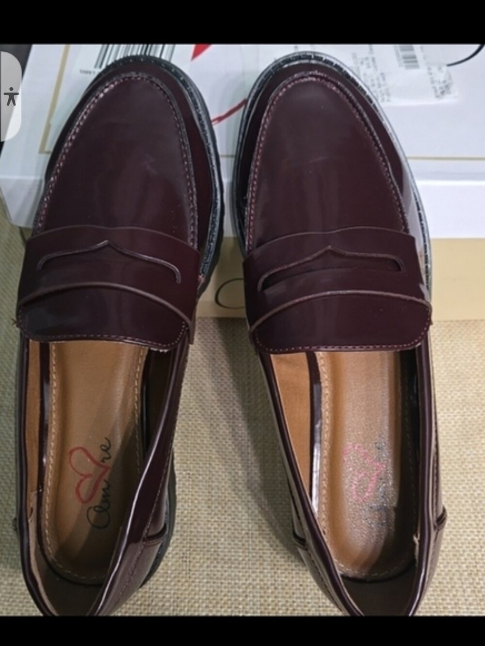Women's Burgundy Patent Penny Loafers - Picture 5 of 5